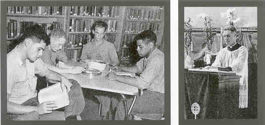 After working hours, off-watch personnel were free to relax in the ship’s library or engage in other recreational activities. The Chaplain held Mass daily and general Services on Sundays